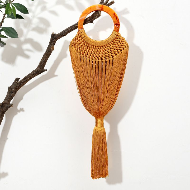 2021 Neue Abend-Nischen-Design-Urlaubs-Stil Handgewebte Acryl-Einfarbige Handheld-Quastentasche_voghion.com