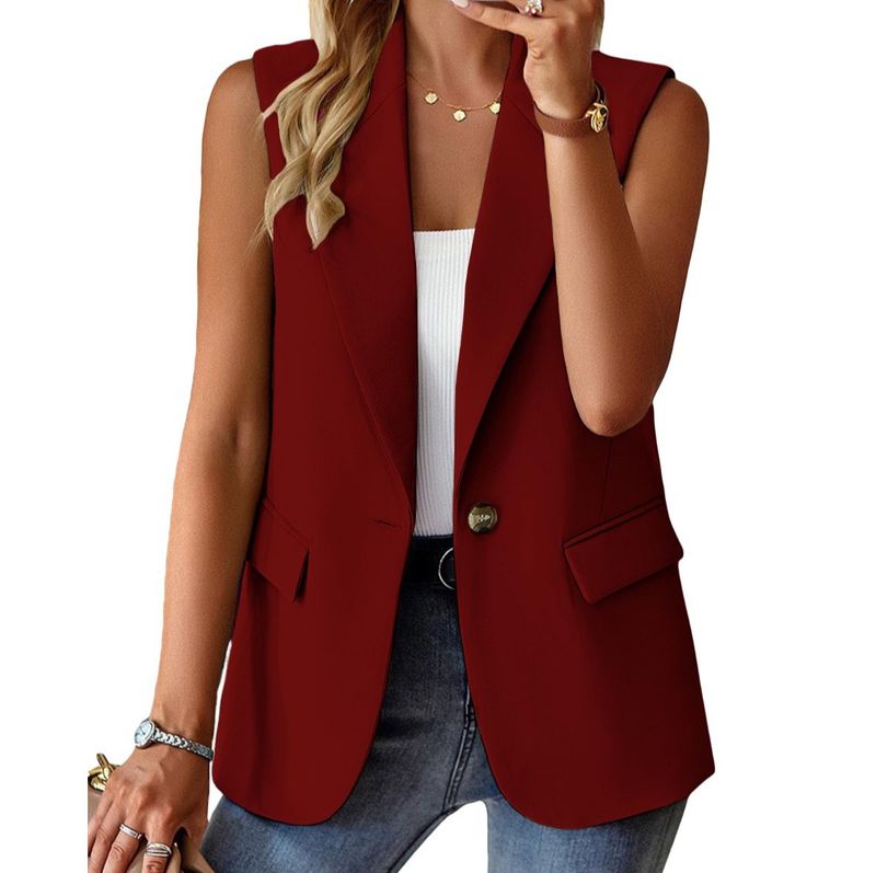 New Sleeveless Blazer Women's Casual Office Jacket - Lightweight Loose Fit, Notched Lapel, Multiple Colors_voghion.com