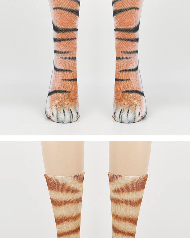 Socken mit 3D-Tierfüßen-Print, Socken mit Print für Erwachsene und Kinder, Socken im Tierstil mit Leoparden-Print_voghion.com