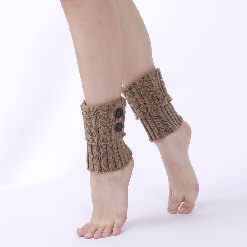 Bottes chaudes en laine neuve pour femmes, couvre-pieds, tricot d'automne et d'hiver, torsades de pâte frite, bouton, jambe courte, protège-genoux_voghion.com