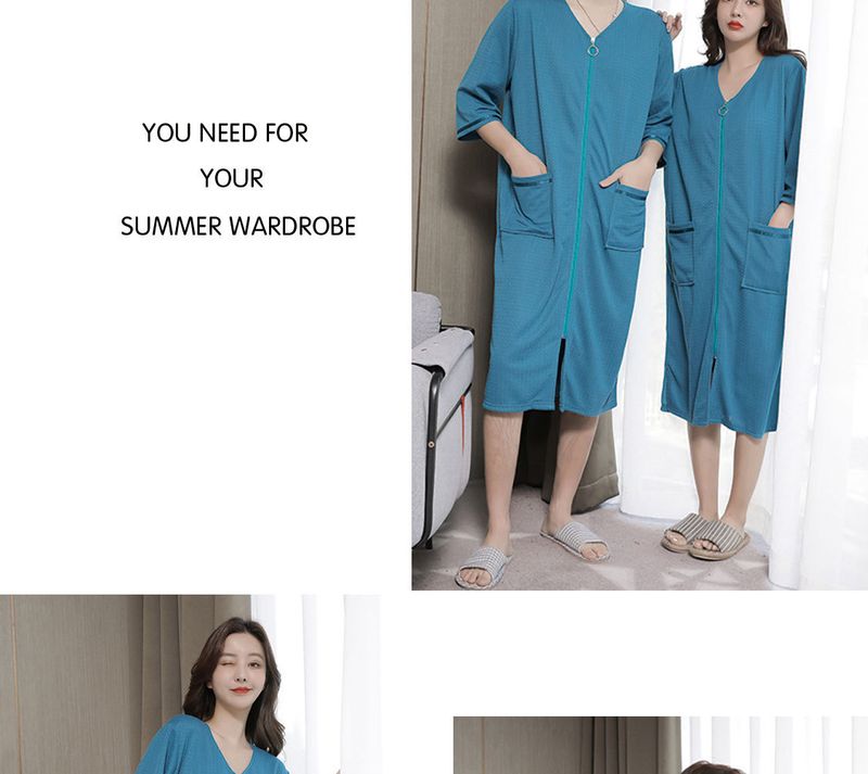2023 New Waffle Zipper Nightgown Unisex Thin Home Wear Plus Size Pajamas 200 Jin_voghion.com