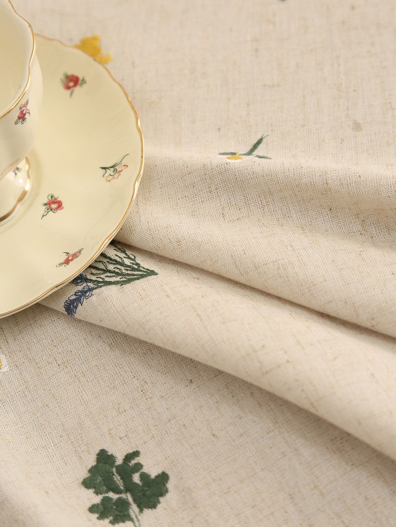 Linen Tablecloth With Lavender Embroidery – 60x60cm & 90x90cm, Natural Fabric, Heat-Resistant, Stylish Home Decor For Dining Table Or Coffee Table_voghion.com