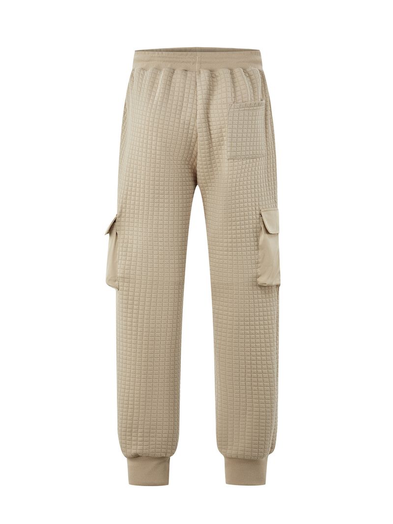 Men's Spring And Autumn New Thickened Multi-Pocket Jacquard Checkered Casual Cargo Pants_voghion.com