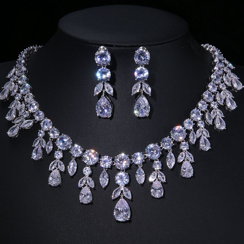 Women's Jewelry Elegant Bridal Wedding Drop-Shaped Emerald Zirconia Necklace And Earrings Set For Bridesmaids And Special Occasions_voghion.com