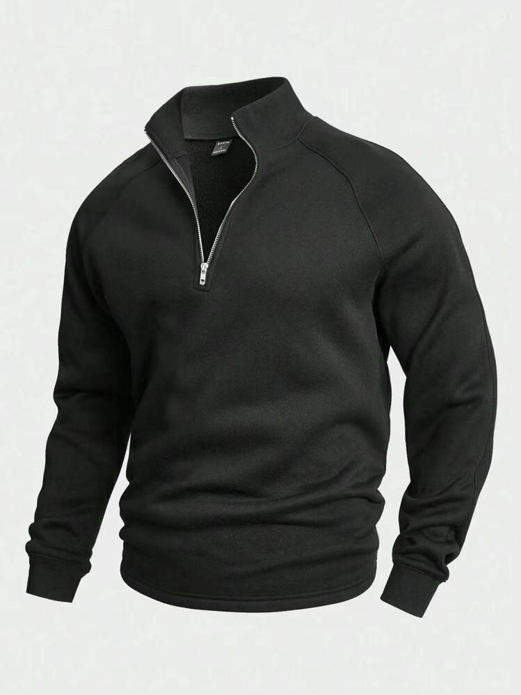 Felpa da uomo in pile con cerniera e collo alto, calda, ampia, tinta unita, casual, per autunno e inverno_voghion.com