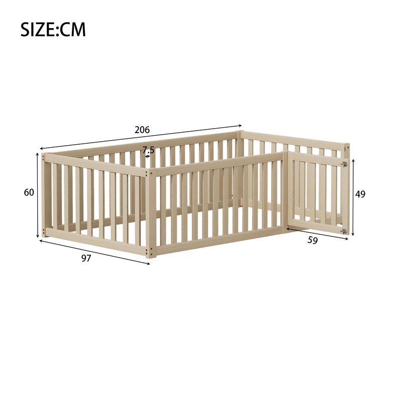 Kinderbett 90x200cm, Holzboden Mit Zaun Und Tür_voghion.com