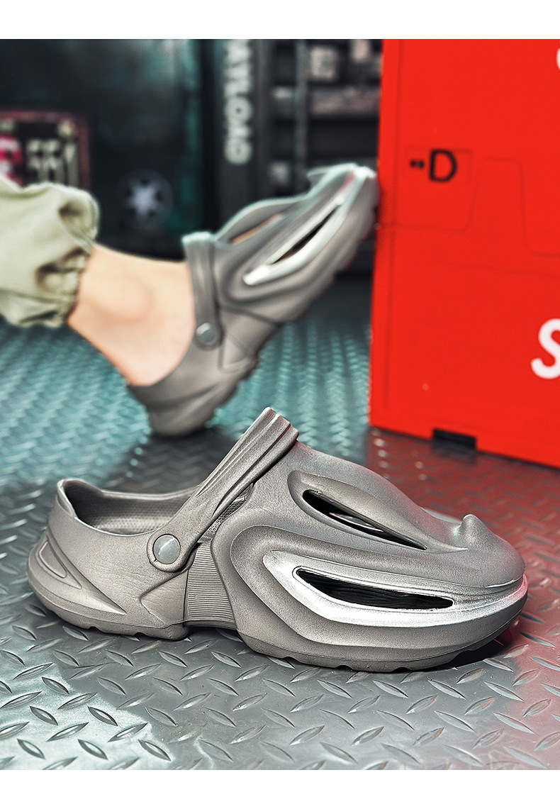Trou de chaussures avec requin à bec une sensation de marcher sur les excréments, chaussures d'été de plage à semelles souples pour hommes augmentant la hauteur,_voghion.com