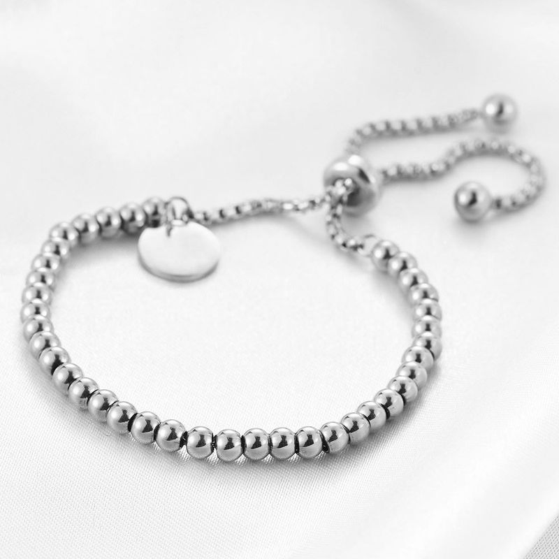 Bracciale con perline regolabili con etichetta circolare semplice e alla moda da donna in acciaio inossidabile_voghion.com