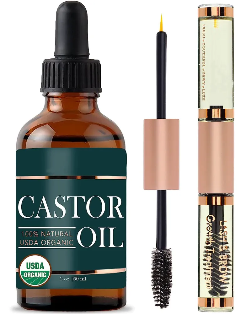 Bio-Rizinusöl-Gesichtsbehandlung (2 Unzen) + gefüllte schwarze Augentube, 100 % reine USDA-Augenbrauenwachstumsessenz, Kaltpressung, Hexan_voghion.com