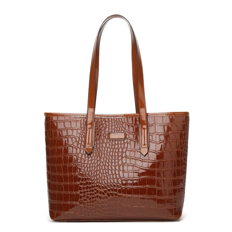 Women's Tote Bag Large Capacity Trendy Texture Crocodile Print Vintage Style Premium Large Capacity Upper Shoulder Tote Bag_voghion.com