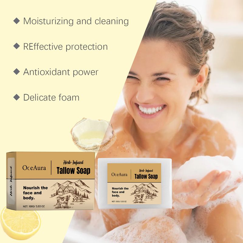 OceAura Milk Flavored Tallow Soap Moisturizes And Cleanses Pores With Bath Soap For Delicate Skin_voghion.com