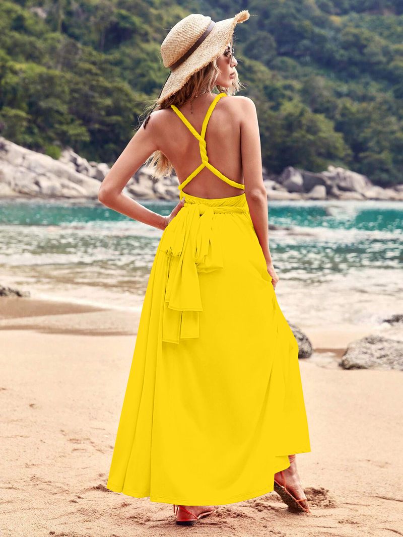 Plažna visokokakovostna nišna dolga obleka, pogosto nošena francoska seksi obleka z odprtim hrbtom in velikimi zavihki_voghion.com