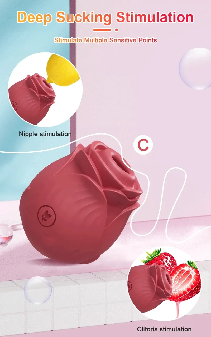 Vibromasseur à succion de rose pour femme, gode à poussée, succion de tétons, stimulateur de clitoris, œuf vibrant féminin, jouets sexuels pour adultes_voghion.com