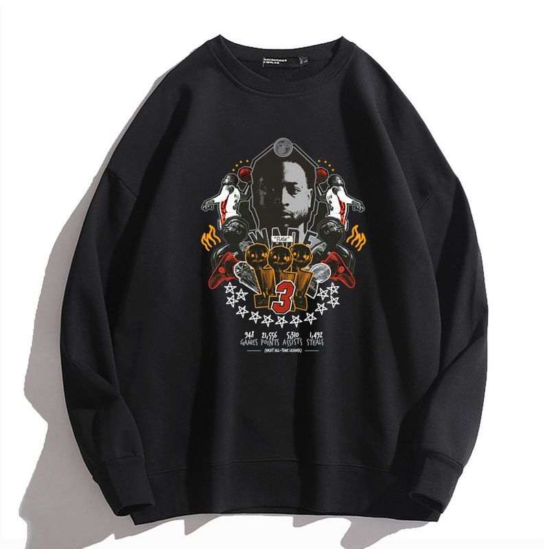 Maglione girocollo a maniche lunghe con stampa monofacciale Wade 3 Crown da basket, unisex, autunno/inverno, abbigliamento alla moda ampio_voghion.com