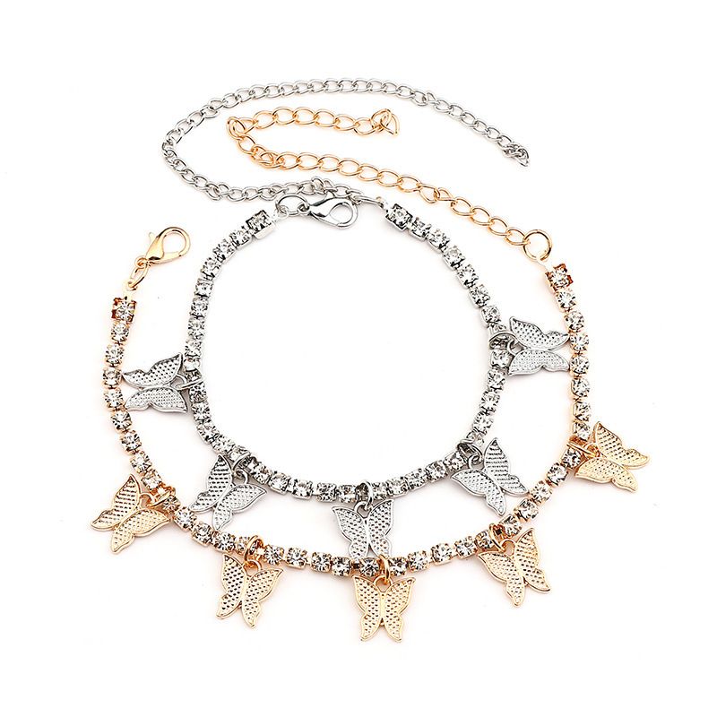 Creative Rhinestone Butterfly Anklet For Women Summer Niche Design Sense High-end Simple Shiny Foot Jewelry_voghion.com
