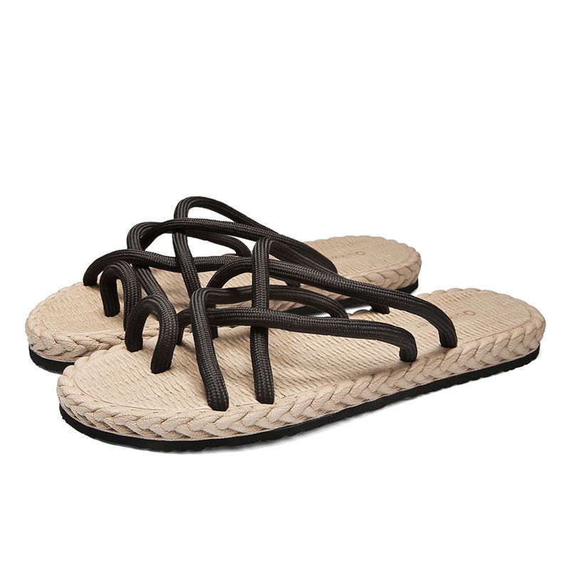 Infradito da uomo in corda intrecciata di qualità imbattibile, sandali estivi con suola spessa e punta a clip, scarpe da spiaggia romane da uomo, antiscivolo._voghion.com