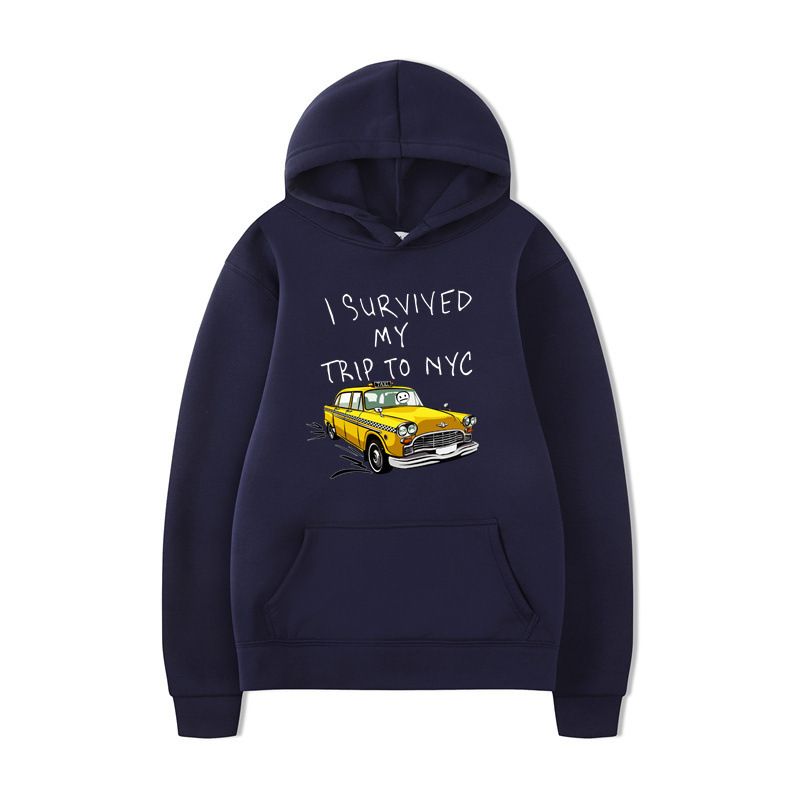 Felpa con cappuccio unisex con stampa di lettere divertenti con omino di carta alla guida e fuga, autunno inverno_voghion.com