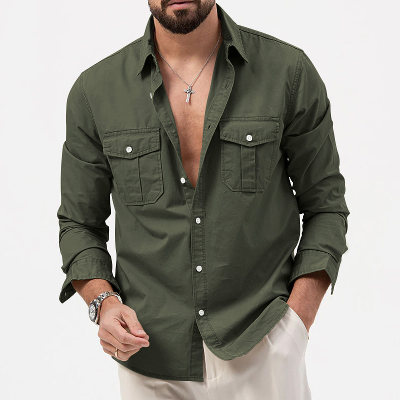 2024 Nova Estação Independente Transfronteiriça Camisa Masculina Multi-bolso Casual Manga Longa Camisa Masculina_voghion.com