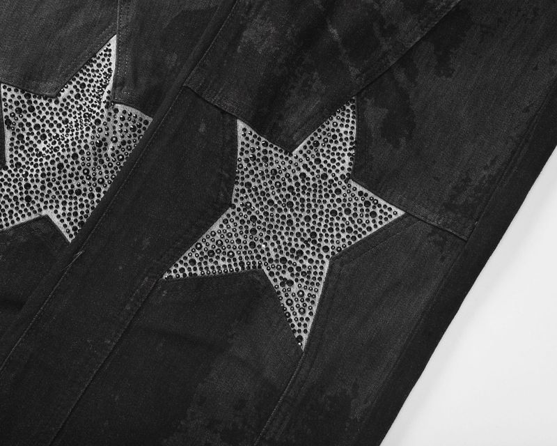 Jeans a gamba larga con motivo a stella a cinque punte, stile High Street, da uomo, lavati e larghi_voghion.com