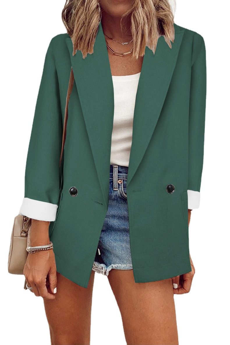 Giacca da donna primaverile e autunnale a maniche lunghe in tinta unita alla moda_voghion.com