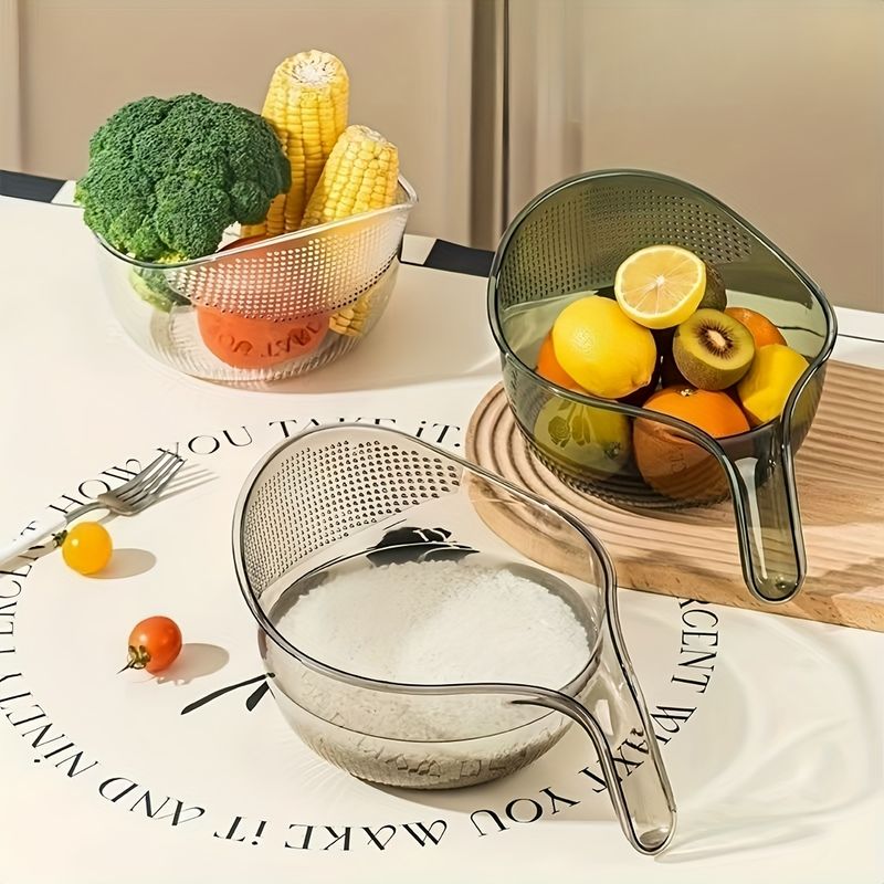 1pc Multifunctional Plastic Rice Washing Bowl With Quadrilateral Intensive Holes, Water Draining Basket, Fruit Bowl_voghion.com