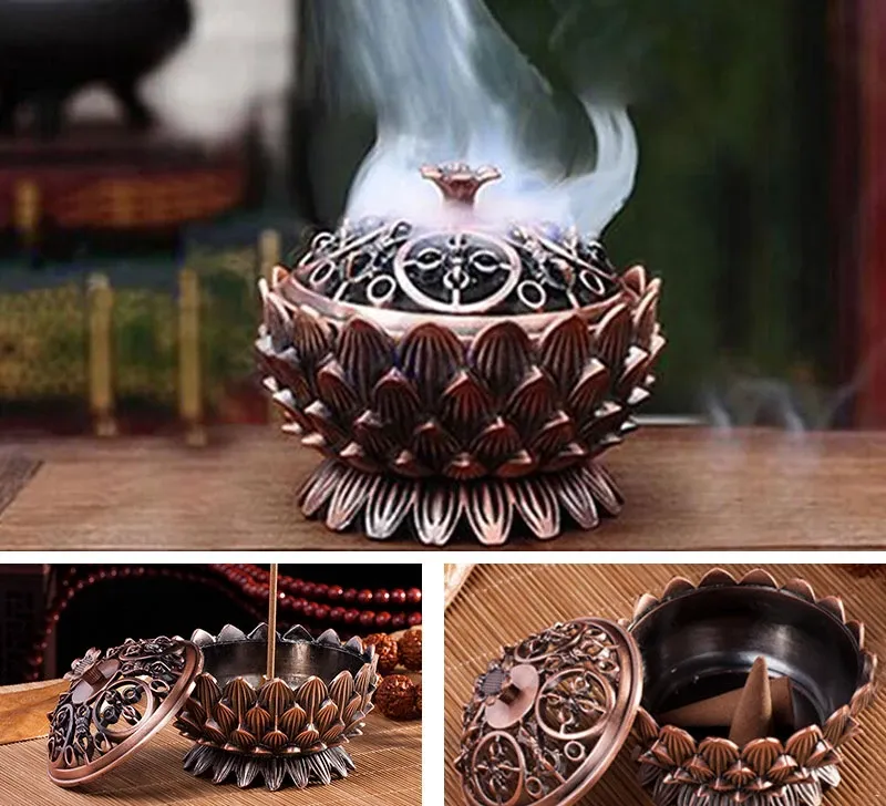 Queimadores de incenso de lótus retrô, suporte de incenso de dragão, mini incensário de sândalo, decoração para casa, escritório, artesanato_voghion.com