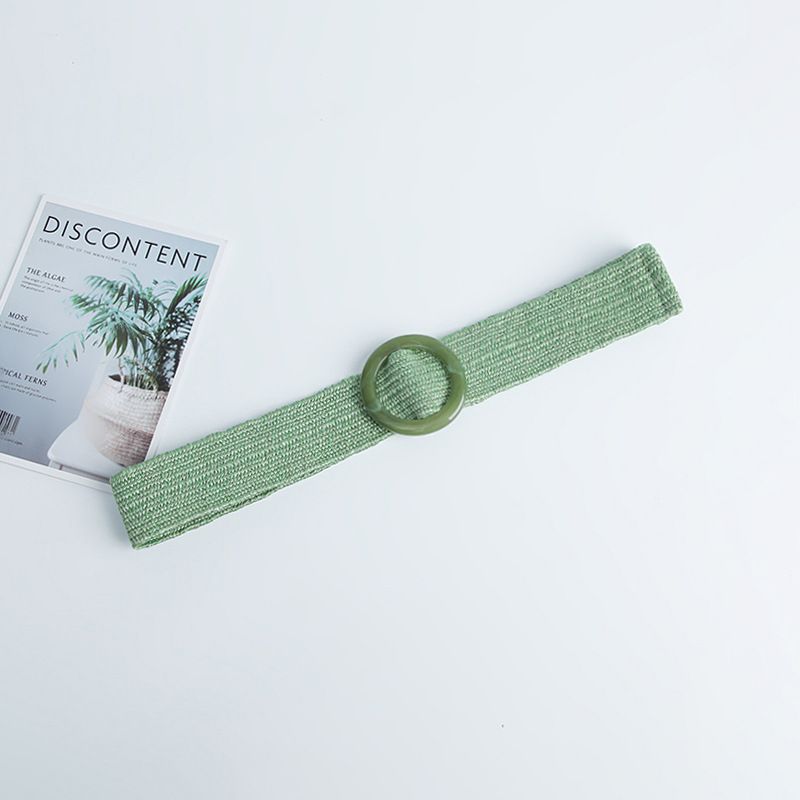 Frischer und modischer elastischer, breiter, aus PP-Stroh gewebter, böhmischer Stil mit runder Schnalle, dekorativer Kleidergürtel für Damen_voghion.com