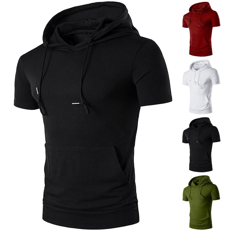 2023 Summer New Men's Solid Hooded Casual Sports T-shirt_voghion.com