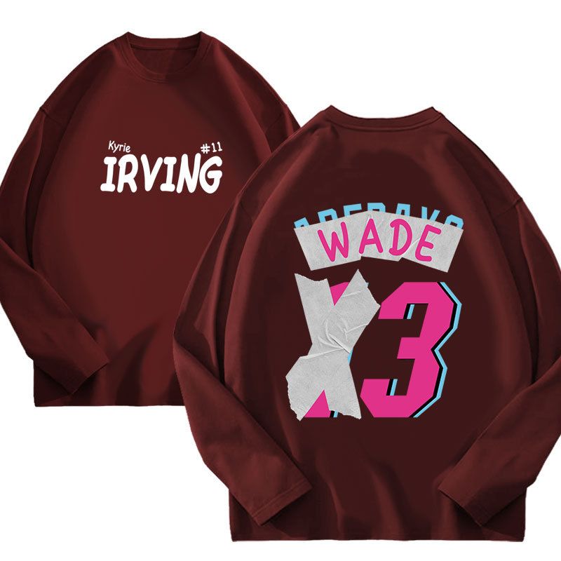 Long Sleeved T-Shirt Basketball Sports Sticker Wade 3 Print Summer Loose Fitting Unisex Pure Cotton Trendy Clothing_voghion.com
