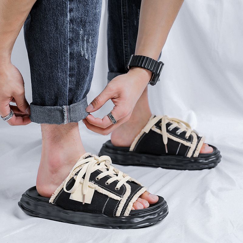 Kvast-hjemmesko til mænd, sommer- og udendørstøj, trendy mærke-klipklappere, alsidige højdeforøgende sandaler i skridsikre designs_voghion.com