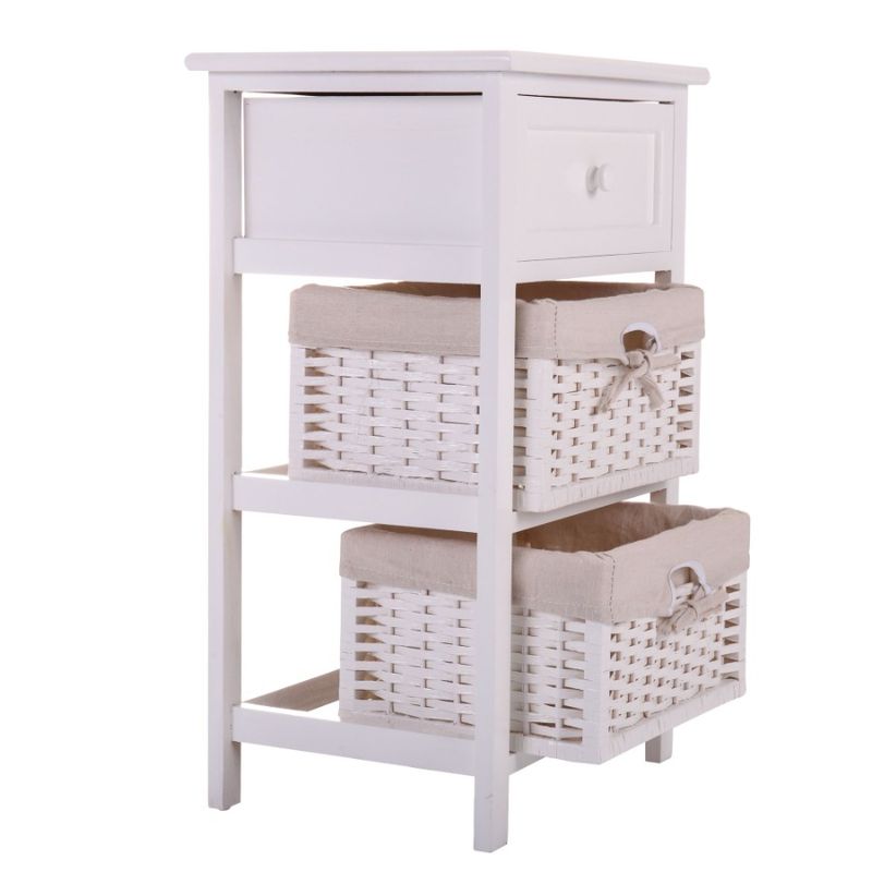 Table With One Storage White Removable Legs Indoors Nightstand Modern Bedside Table Two Drawer With Baskets Tall End_voghion.com