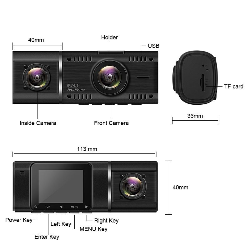 Private model 1.5 inch car recorder 3 record with display 1080 1080P 720P HD foreign trade driving recorder_voghion.com