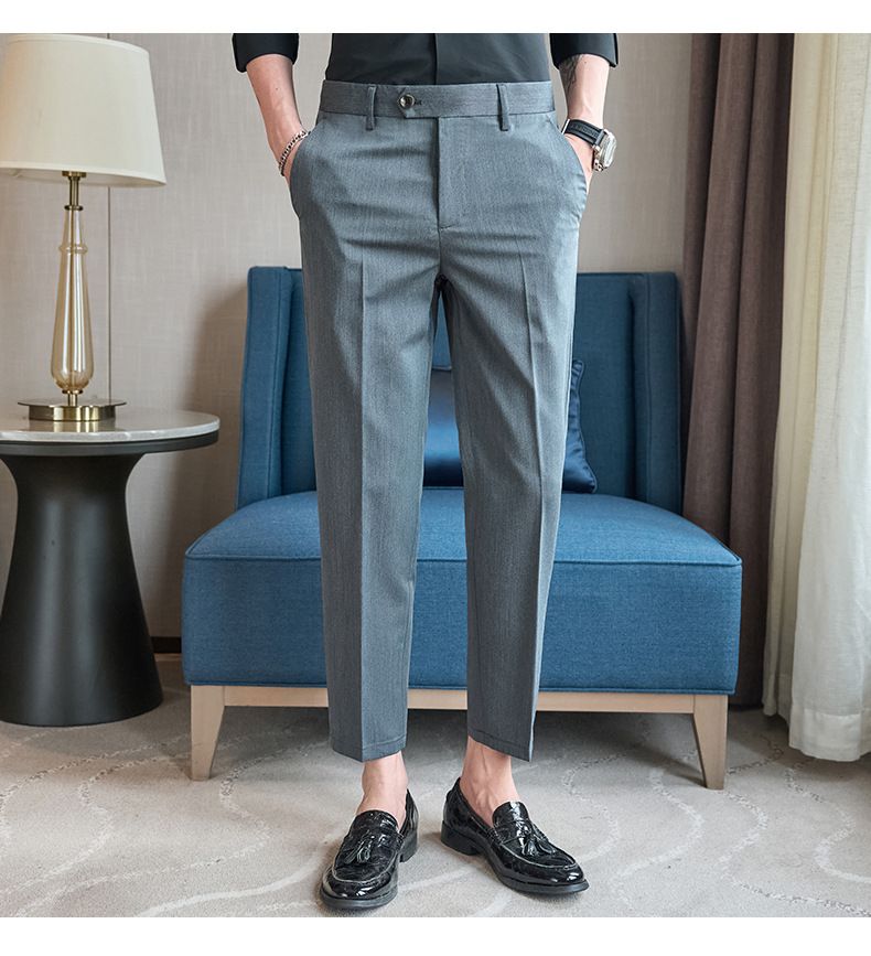 Summer new casual Korean version of youth simple nine-point slim-fitting small straight men's pants_voghion.com