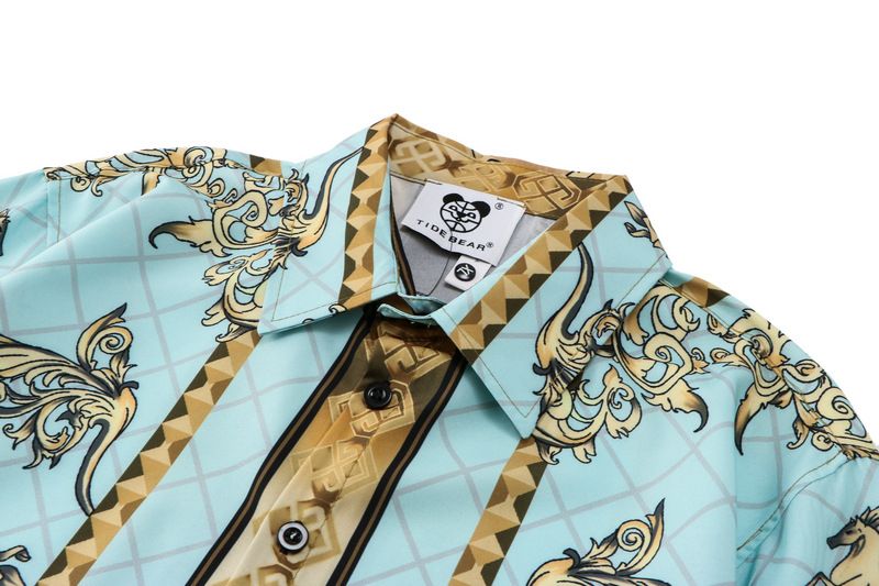 Vêtements pour hommes, chemise à fleurs de haute rue, costume de style palais, chemise rétro à imprimé complet, cardigan décontracté, short assorti pour hommes_voghion.com