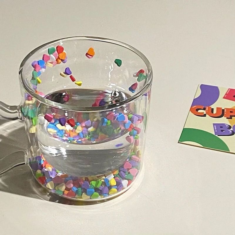 Ins High-Value Cute Glass Heart Milk Household Flowing Sand Double-Layer Creative Water Cup Mug_voghion.com
