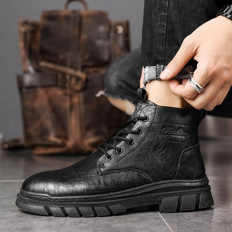 Martin high-top britiske mid-top lædersko korte sorte arbejdsstøvler til mænd_voghion.com