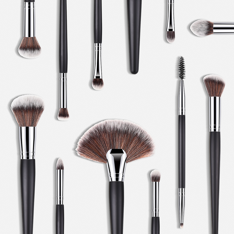 5/7/11/12 Stück Make-up-Pinsel, Make-up-Werkzeuge, Augenset, Lidschattenpinsel, schwarzes und silbernes GUIHUI_voghion.com