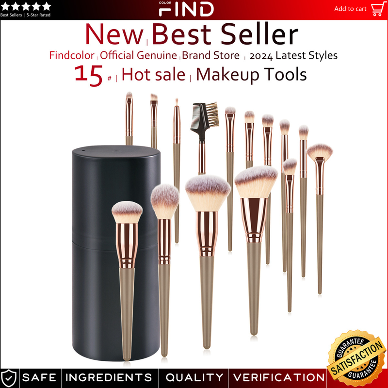 15-teiliges schwarzes, extra großes Make-up-Pinsel-Set + Make-up-Pinsel-Eimer, Direktverkauf ab Werk FINDCOLOR_voghion.com