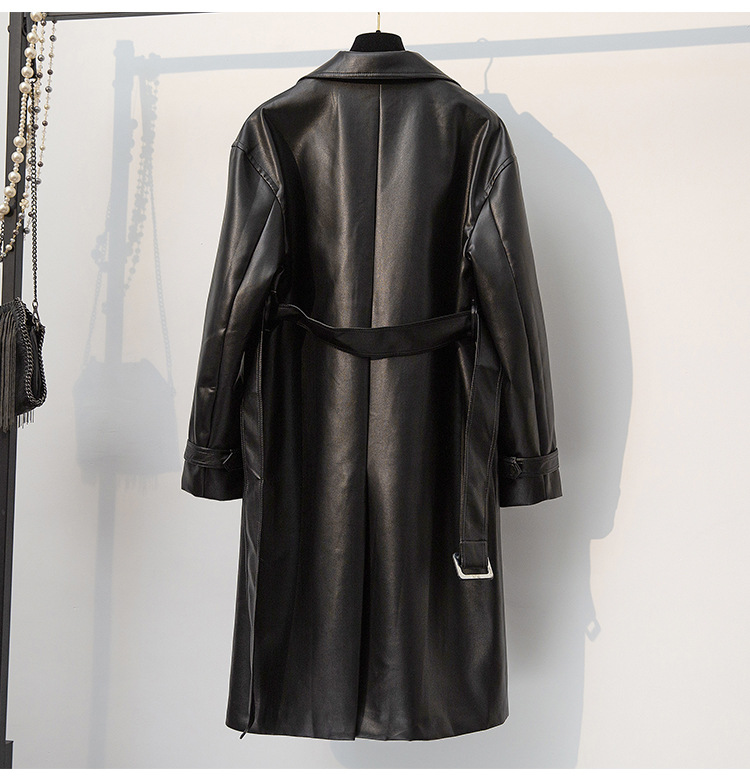 Dame lang motorcykel snøre Slim Pu læderfrakke Trench Coat_voghion.com