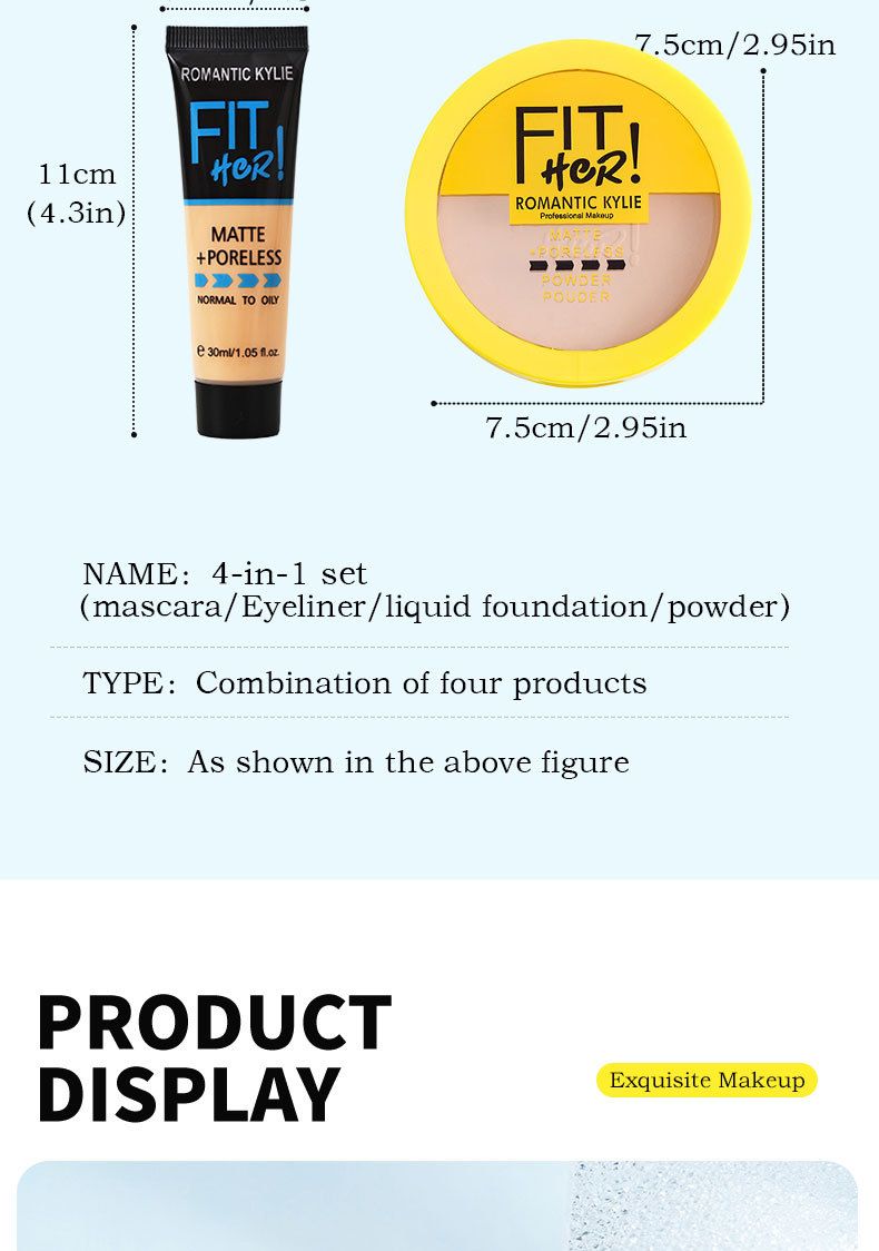 Make-up-Sets Neues 4-in-1-Konturpuder-Concealer-Flüssiggrundierung Mascara-Eyeliner-Set Vier-in-Eins-Make-up-Set_voghion.com