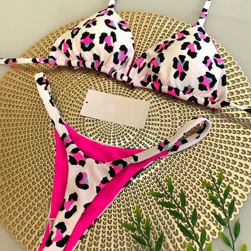 2024 Multi-color Printed Strap Split Swimsuit Brazilian Sexy Thong Bikini_voghion.com