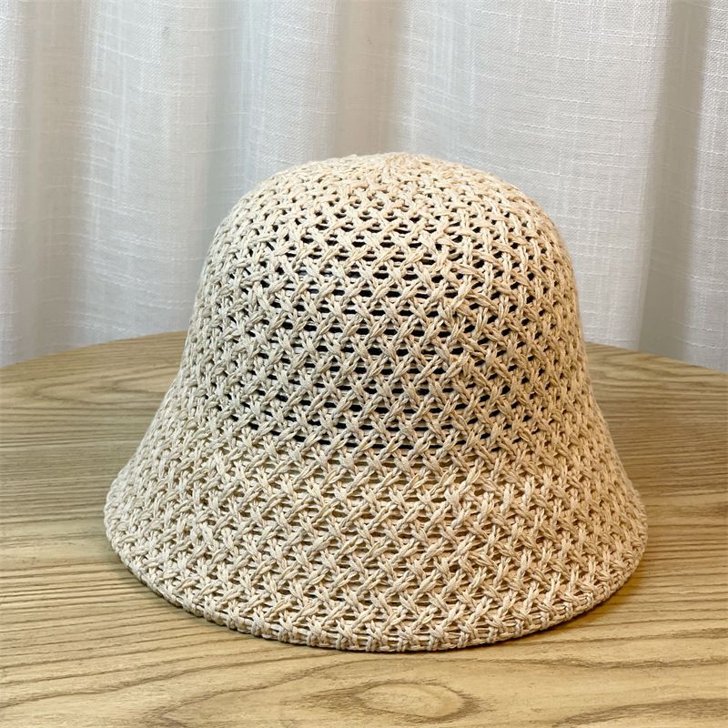 2024 Spring/summer New Korean Version of Niche Knitted Fisherman Hat Women's Hollowed Out Basin Hat Plain and Versatile Bucket Hat_voghion.com