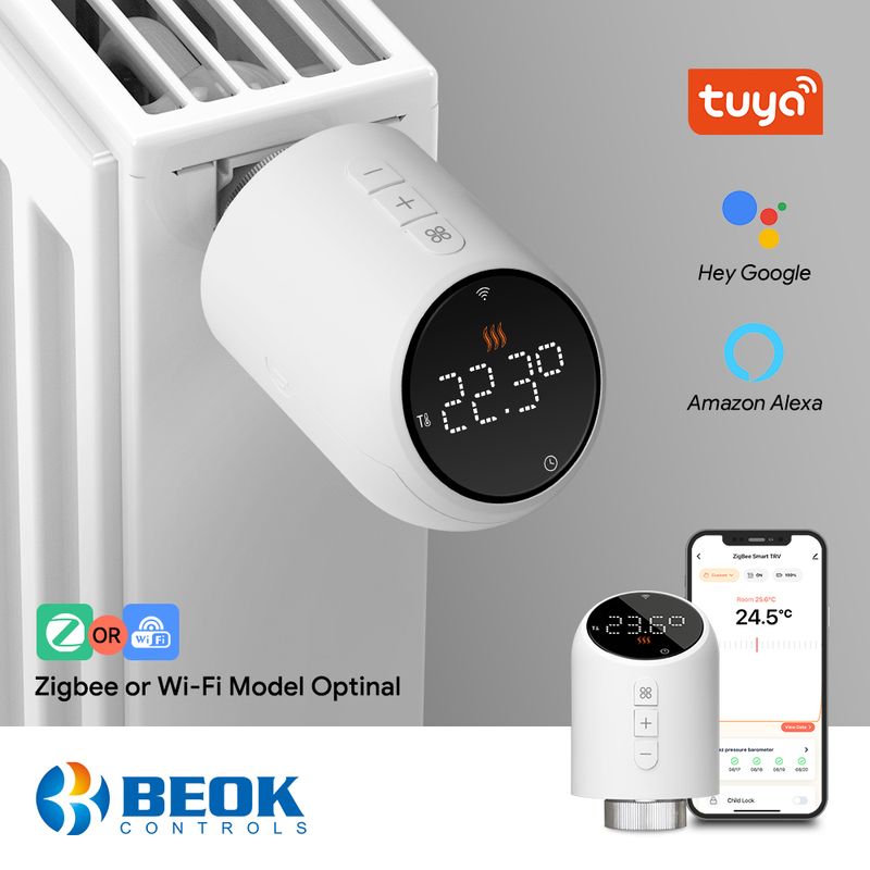 Thermostat de radiateur Beok Tuya Zigbee/Wifi Thermorégulateur Vae Smart TRV pour chauffer ou chauffer avec Google Home Alexa_voghion.com