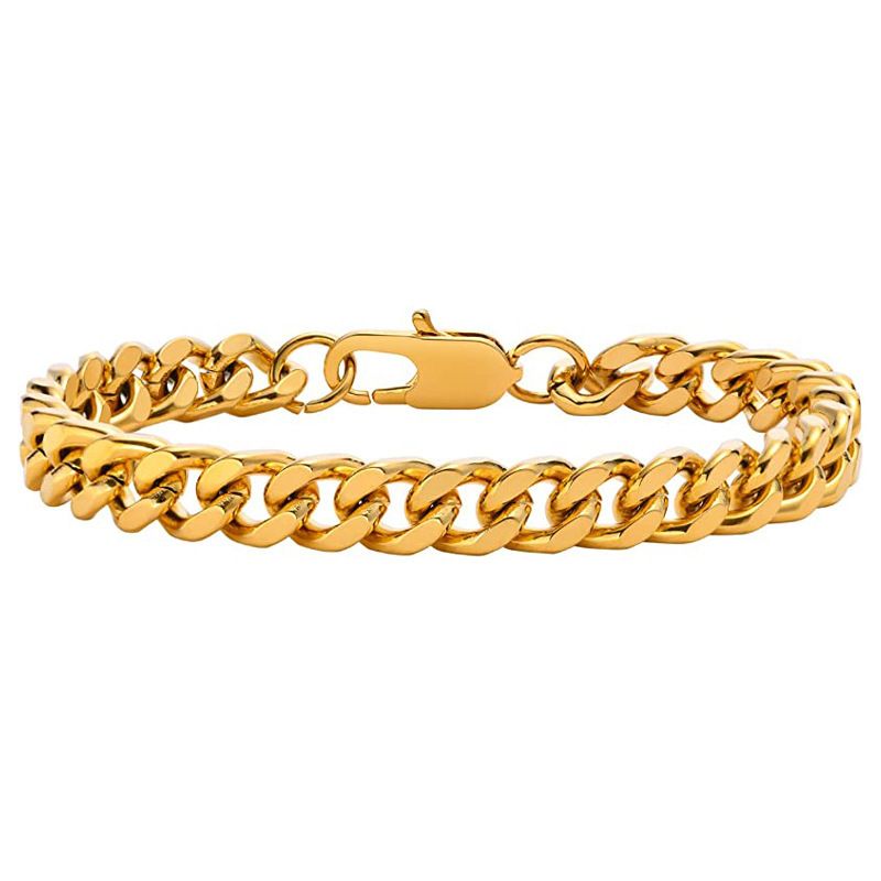 Hot Selling Stainless Encrypted Four-Sided Polished Double Weave Hip-Hop Titanium Steel Versatile Simple Cuban Bracelet_voghion.com