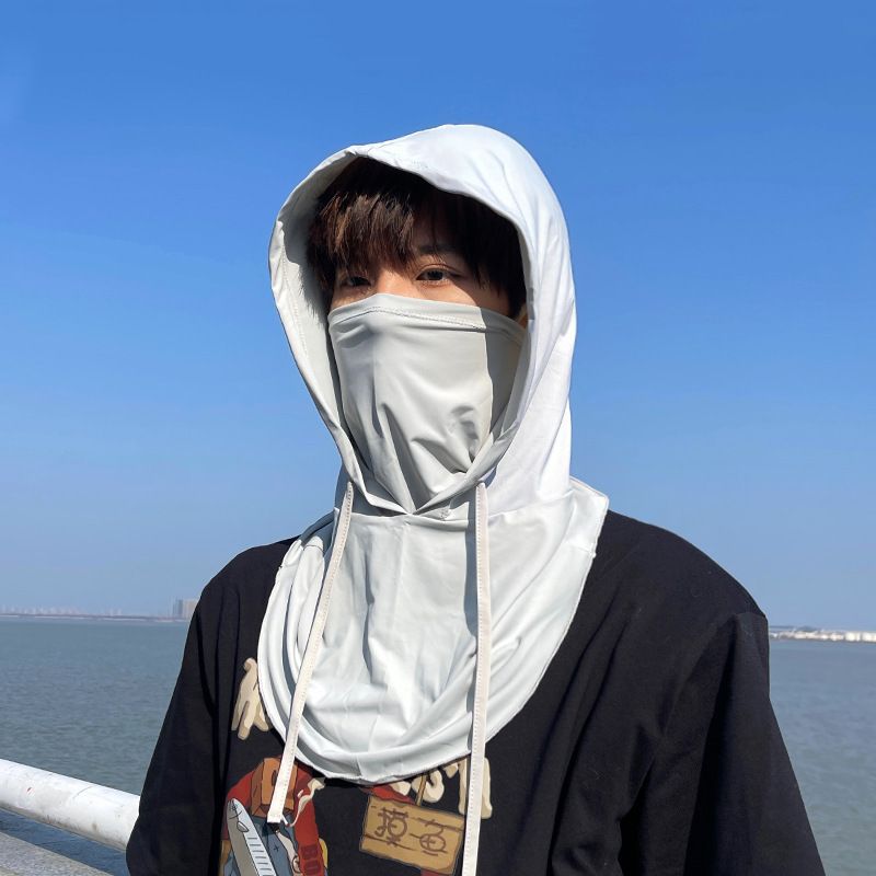 Masque de protection solaire d'été pour hommes, couverture intégrale du visage, cache-cou respirant en soie glacée, écharpe, bonnet, voile 3 en 1 pour le cyclisme_voghion.com