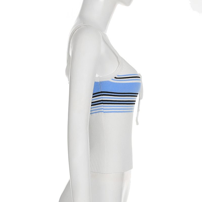 Retro Striped Knit Set – Sleeveless Crop Top + Wide-Leg Tie-Waist Pants (S-L, Summer Y2K Aesthetic)_voghion.com