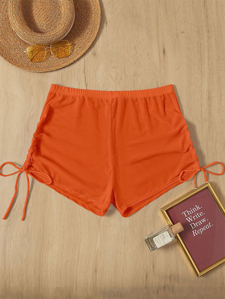 New European And American Sexy Solid Color Swimsuit Women's Four Corner Transparent Mesh Drawstring Beach Swimming Trunks Bikini Shorts_voghion.com