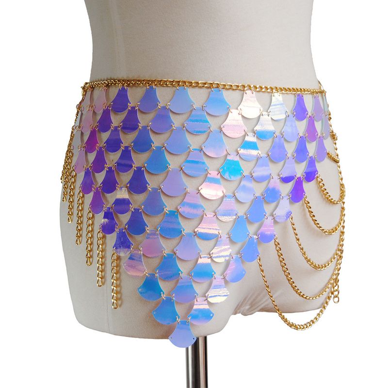 Set di catene per il corpo con paillettes esagerate - Gioielli per la vita metallici a squame di pesce per look audaci_voghion.com