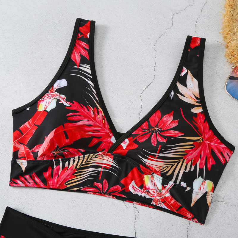 2024 New Printed Skirt Conservative Women's Split High Waist Tankini Swimsuit_voghion.com