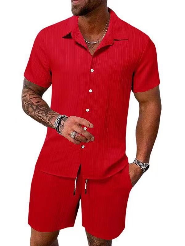 Herrenbekleidung Sommer Herren Freizeithemd Kurzarm Strandhose Anzug_voghion.com
